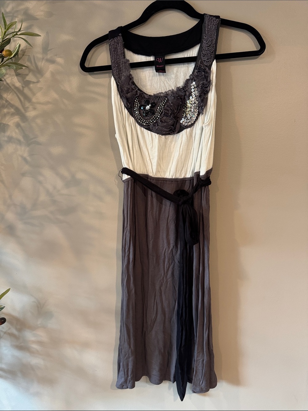 Wrapper Embellished Sleeveless Midi Dress - Cream & Gray